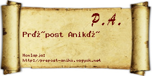 Prépost Anikó névjegykártya